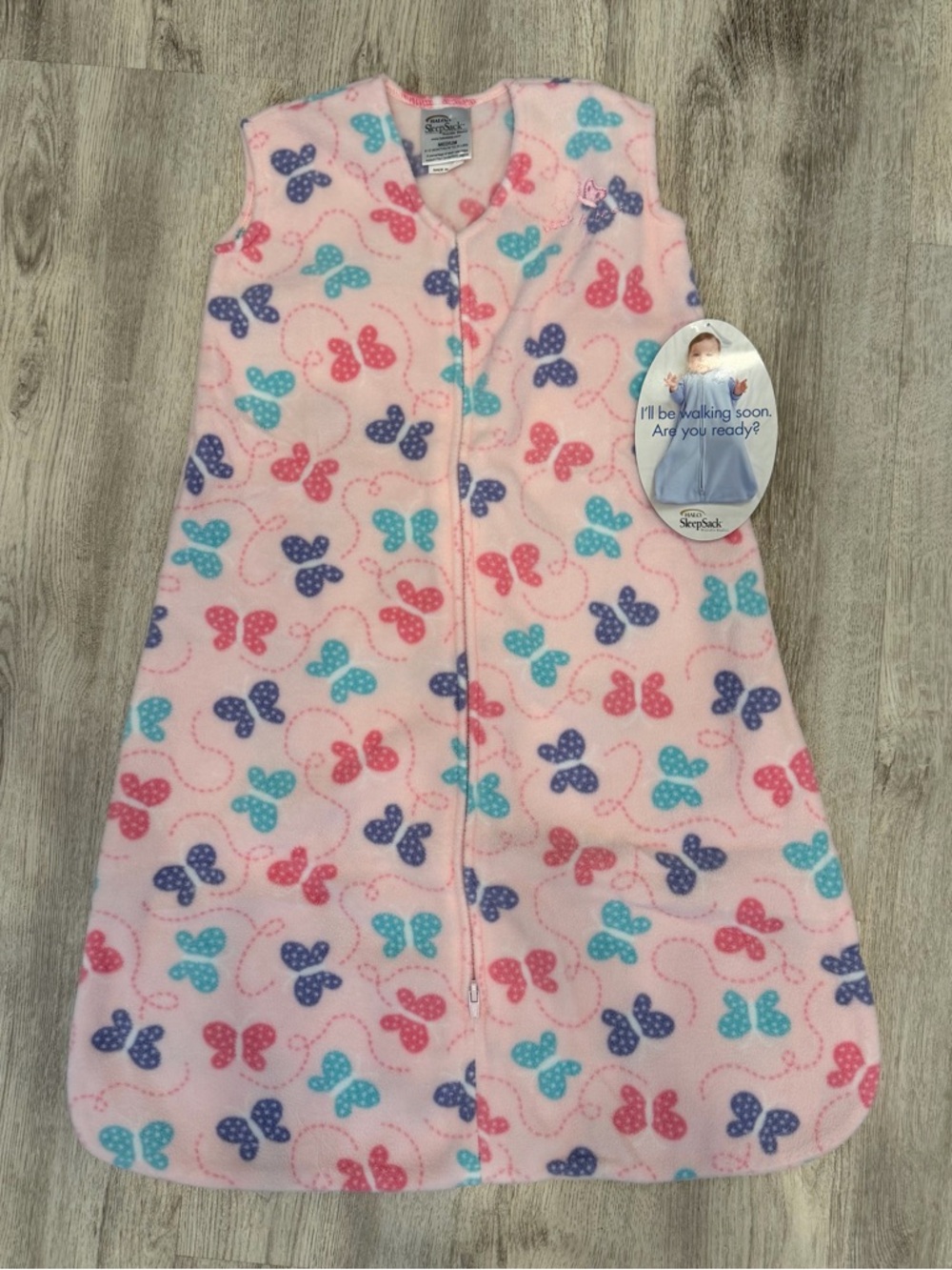 Halo Pink Butterfly Fleece Sleep Sack with Teal & Purple Accents